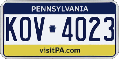 PA license plate KOV4023