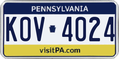 PA license plate KOV4024