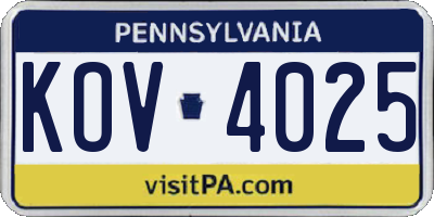 PA license plate KOV4025