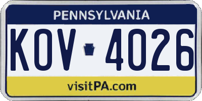 PA license plate KOV4026