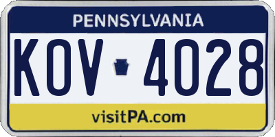 PA license plate KOV4028