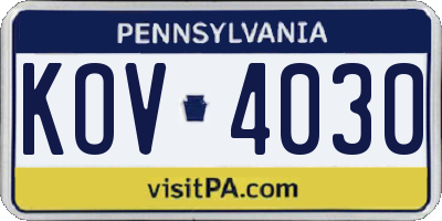PA license plate KOV4030