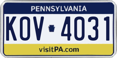 PA license plate KOV4031