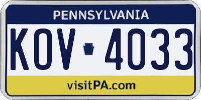 PA license plate KOV4033