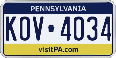 PA license plate KOV4034