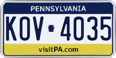 PA license plate KOV4035