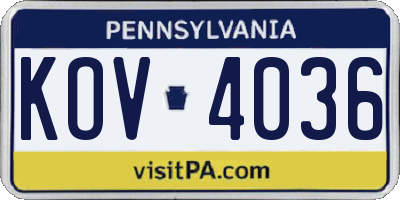 PA license plate KOV4036