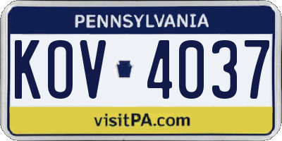 PA license plate KOV4037