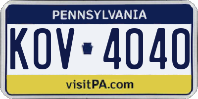 PA license plate KOV4040