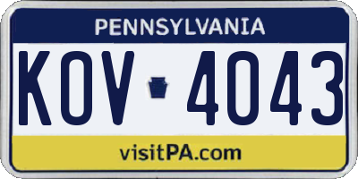 PA license plate KOV4043