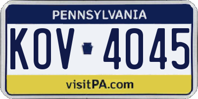 PA license plate KOV4045