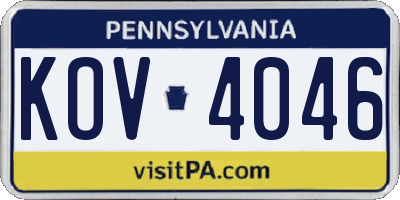 PA license plate KOV4046