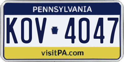 PA license plate KOV4047