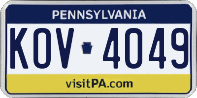 PA license plate KOV4049