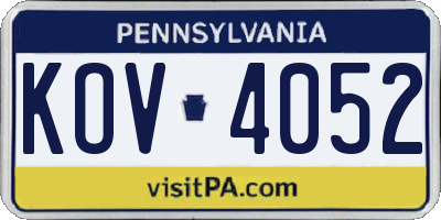 PA license plate KOV4052