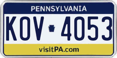 PA license plate KOV4053