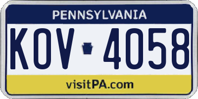 PA license plate KOV4058