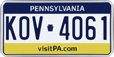 PA license plate KOV4061