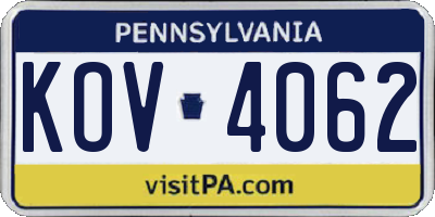 PA license plate KOV4062