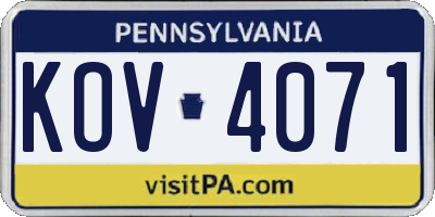 PA license plate KOV4071