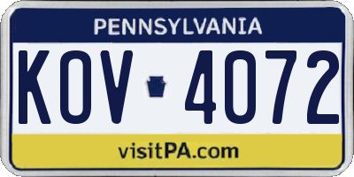 PA license plate KOV4072