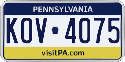 PA license plate KOV4075