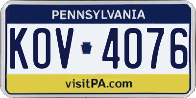 PA license plate KOV4076