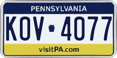 PA license plate KOV4077