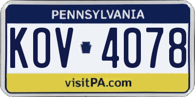 PA license plate KOV4078