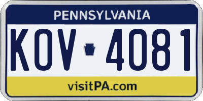 PA license plate KOV4081