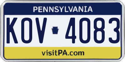 PA license plate KOV4083