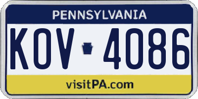 PA license plate KOV4086