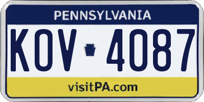 PA license plate KOV4087