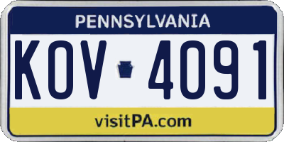 PA license plate KOV4091