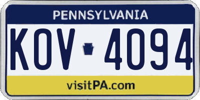 PA license plate KOV4094