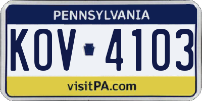 PA license plate KOV4103