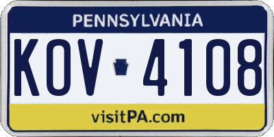 PA license plate KOV4108