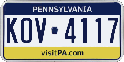 PA license plate KOV4117