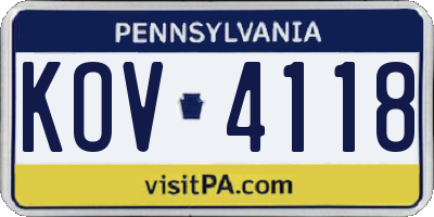 PA license plate KOV4118