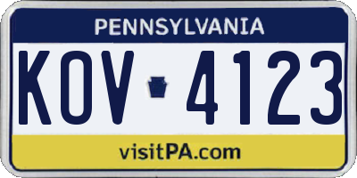 PA license plate KOV4123