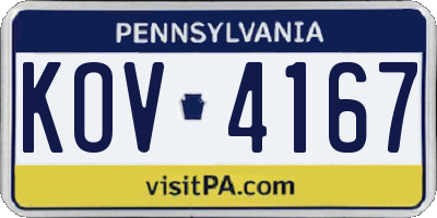 PA license plate KOV4167