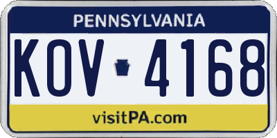 PA license plate KOV4168