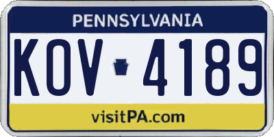 PA license plate KOV4189