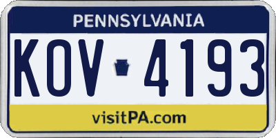 PA license plate KOV4193