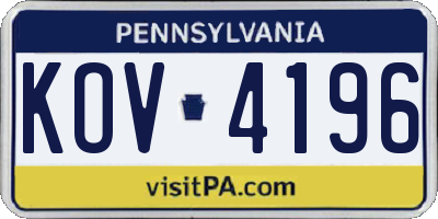 PA license plate KOV4196