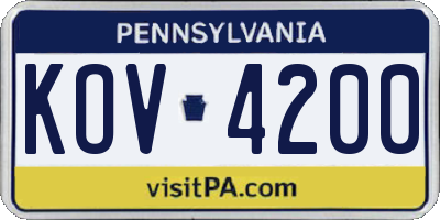 PA license plate KOV4200