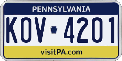 PA license plate KOV4201
