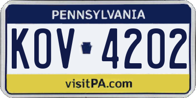 PA license plate KOV4202