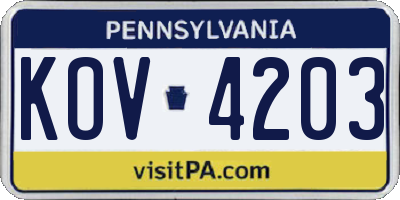 PA license plate KOV4203