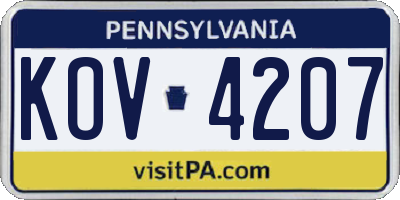 PA license plate KOV4207